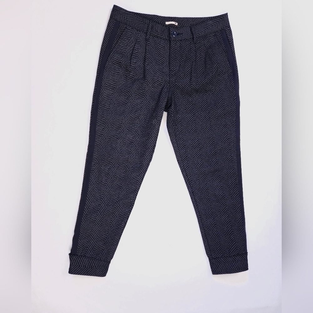 Levi's Herringbone Navy Blue Cropped Pleated Button Cuffed Riding Pants Size 26 - Picture 2 of 16
